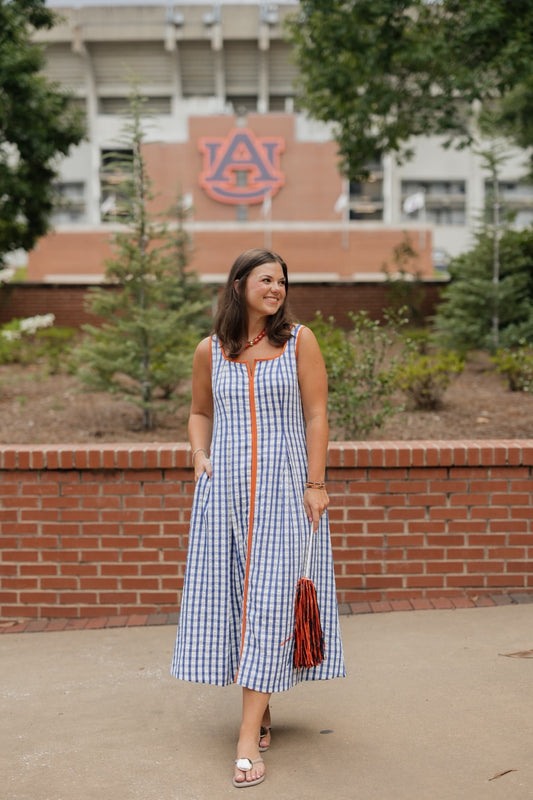 Gina Navy Gingham Dress