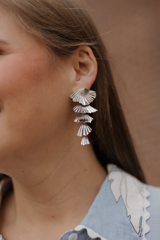 Silver Textured Fan Earrings