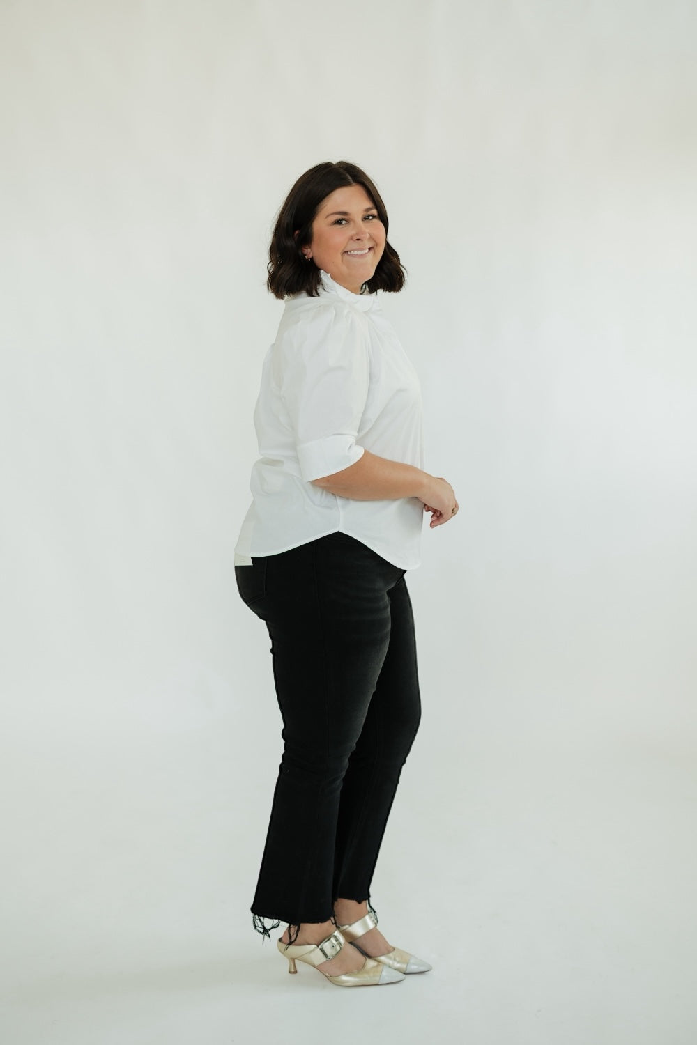 Jodie Ruffle Collar Blouse in White (S-3XL)