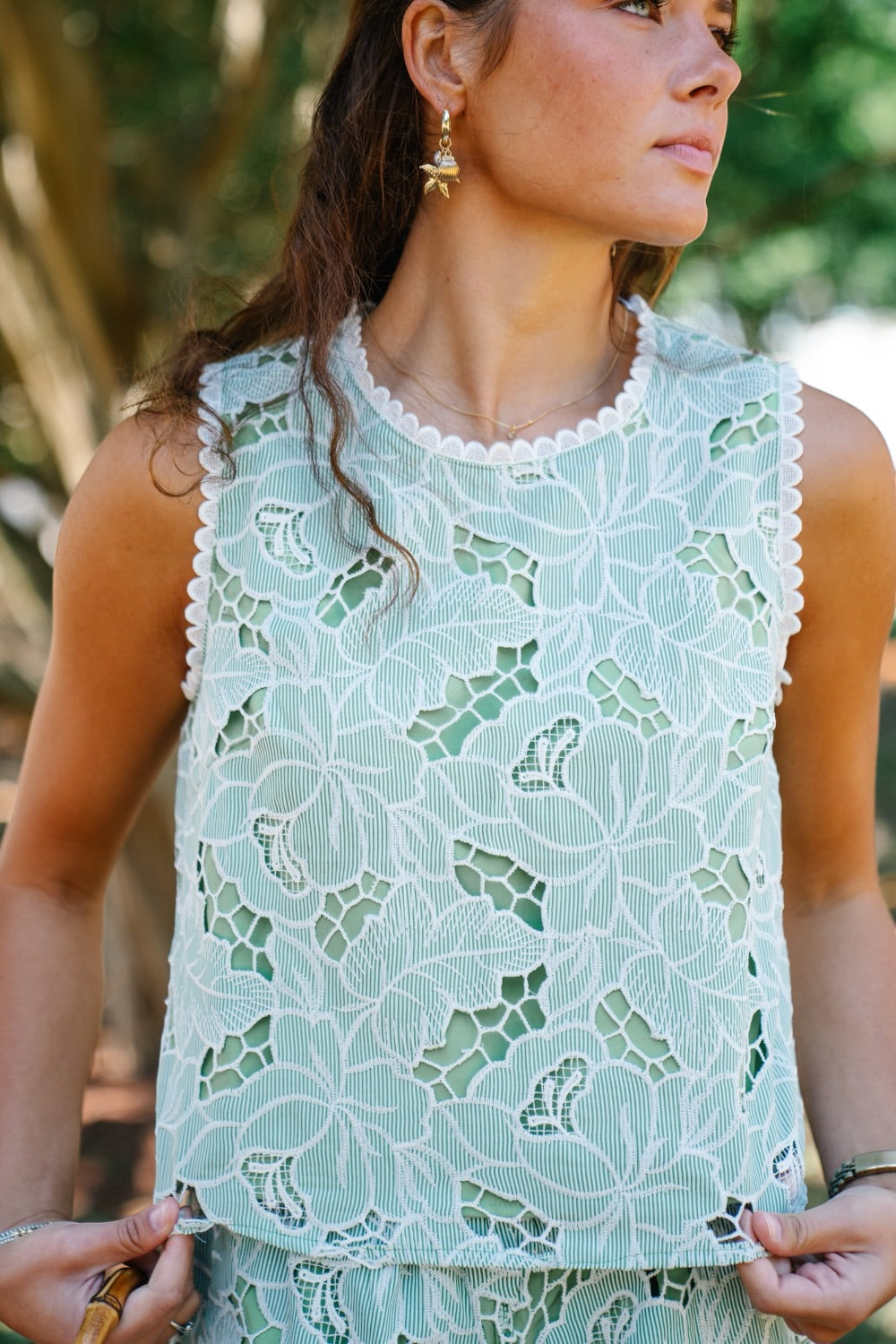 Dana Light Green Embroidered Short Set