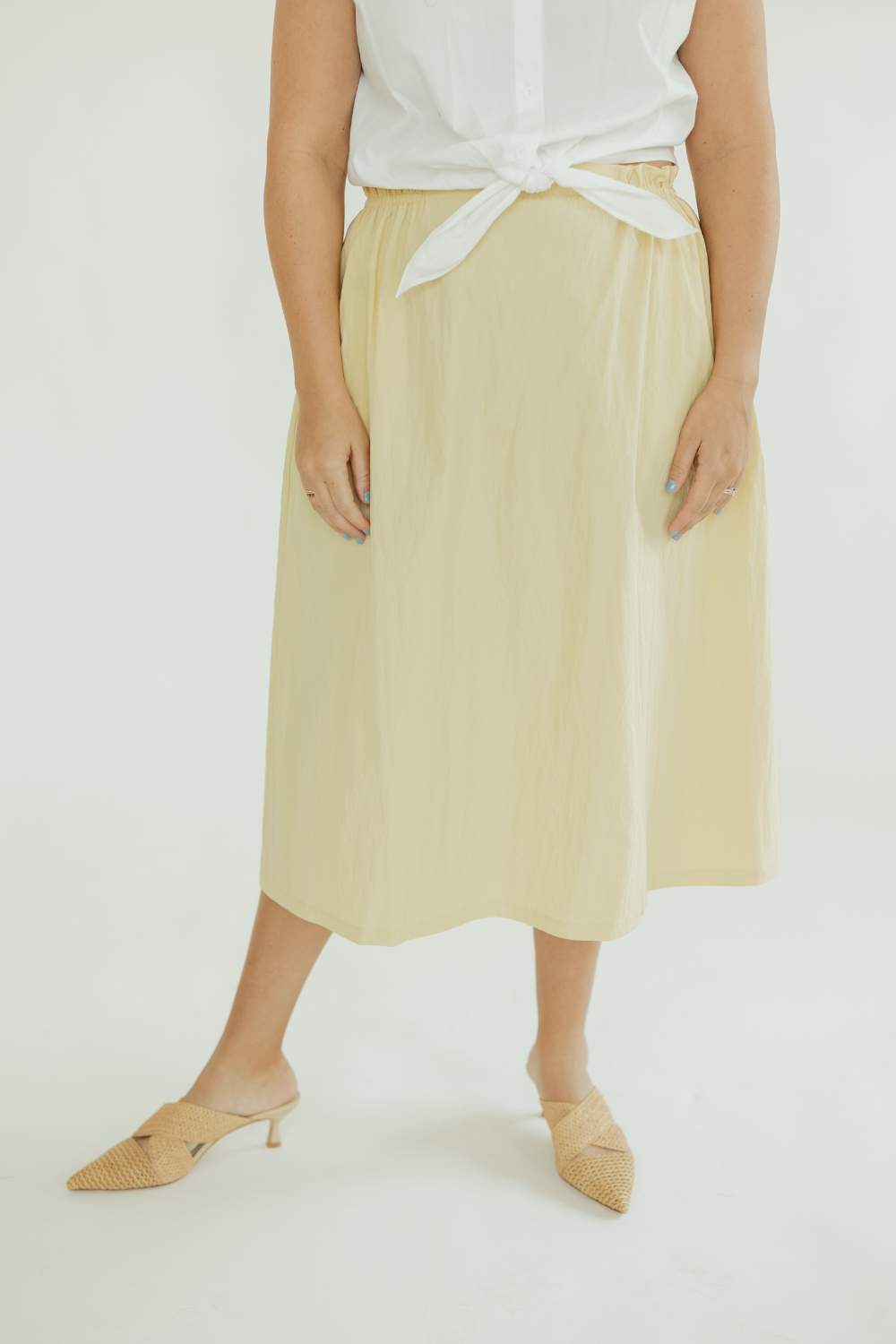 Madison Yellow Elastic Wasit Midi Skirt (XS-XL)