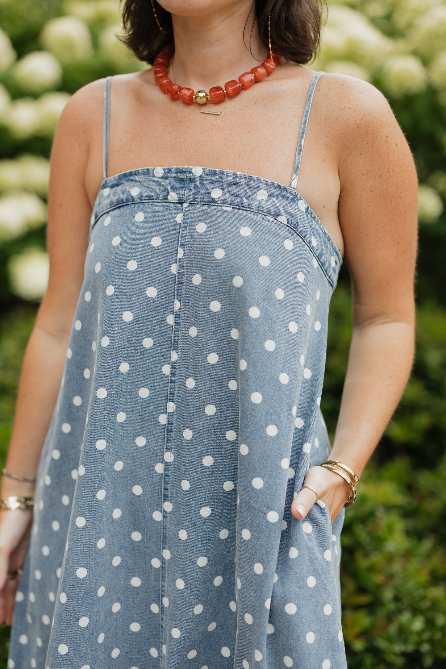 Darcy Denim Polka Dot A-Line Dress