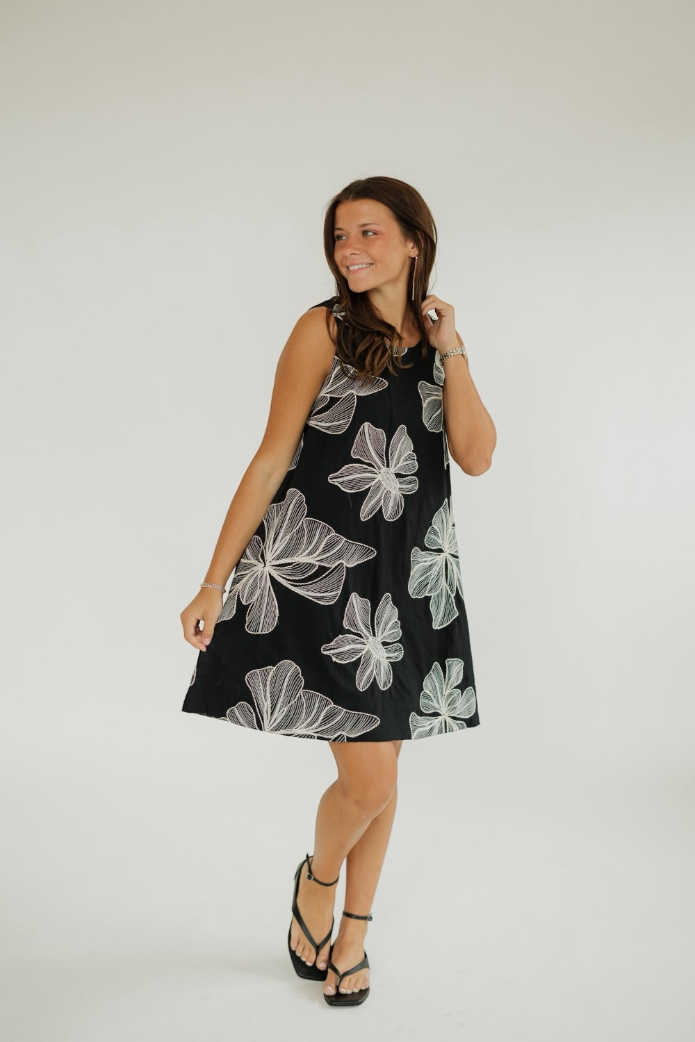 Etta Black Floral Embroidered A-Line Mini Dress