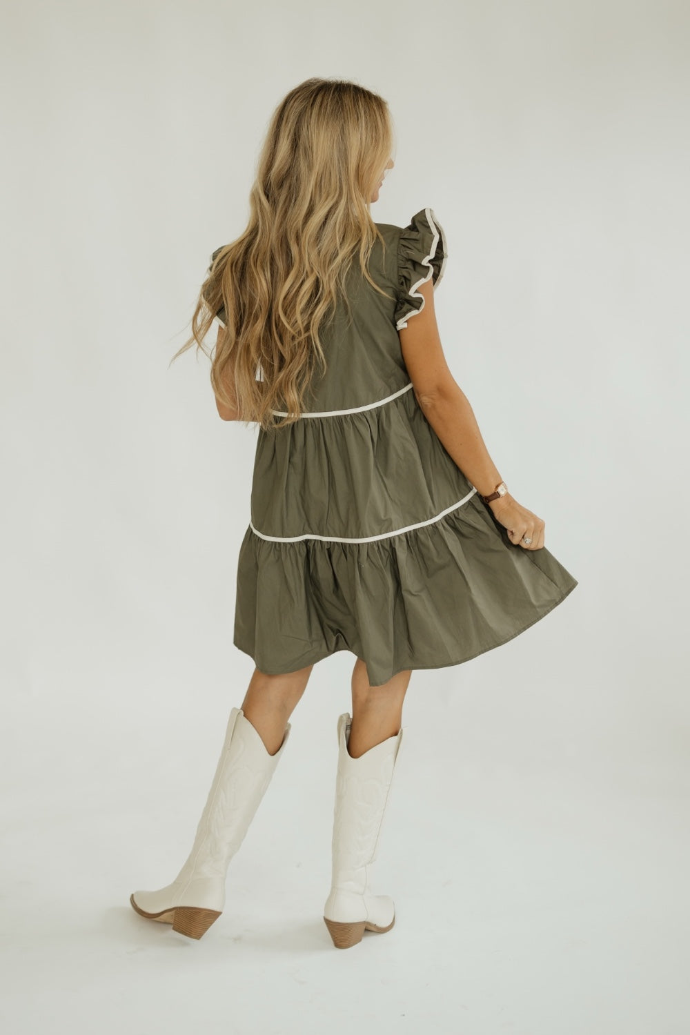 Sandy Olive Flutter Sleeve Ruffle Dress (S-2XL)