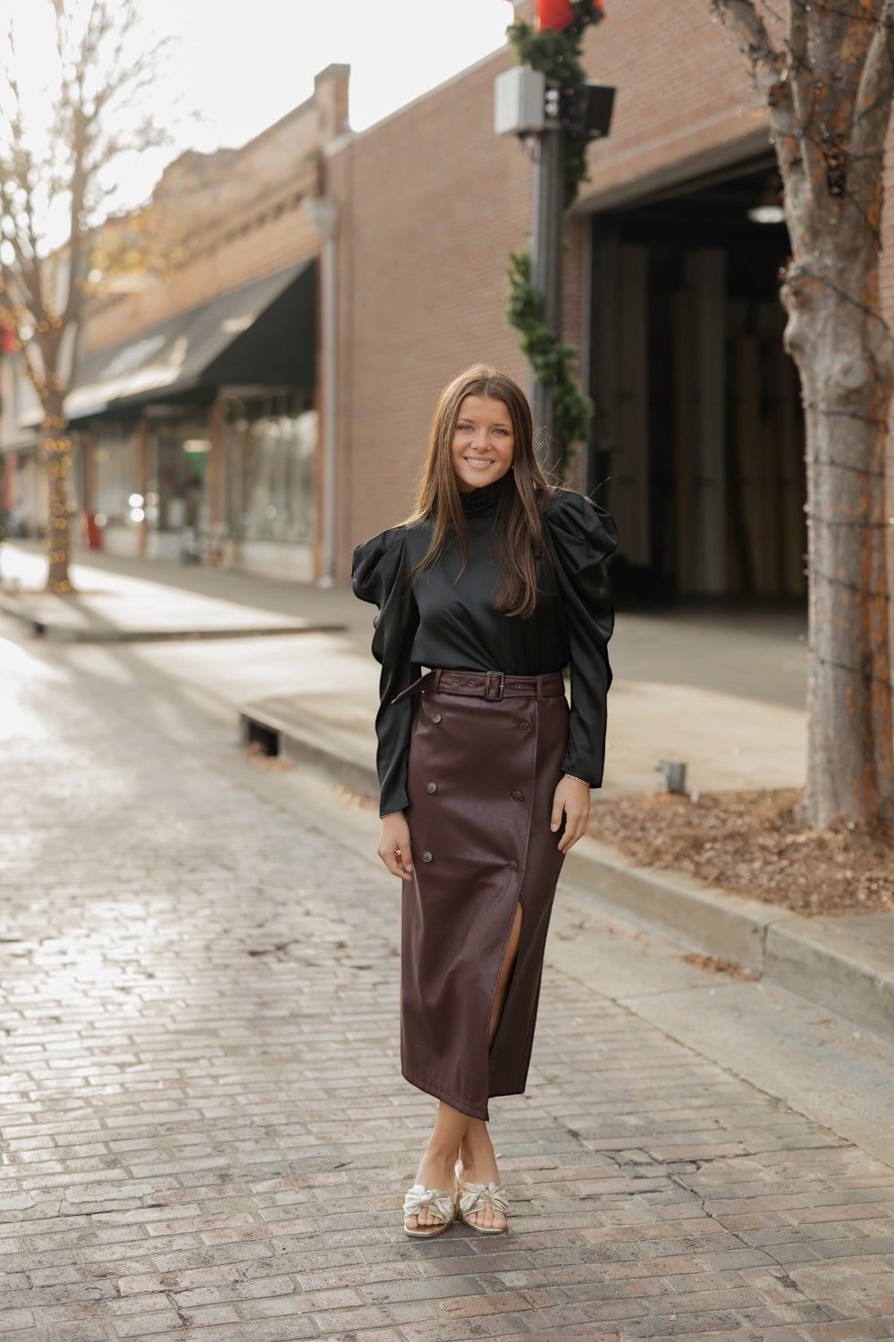 Rosie Long Sleeve Black Satin Top