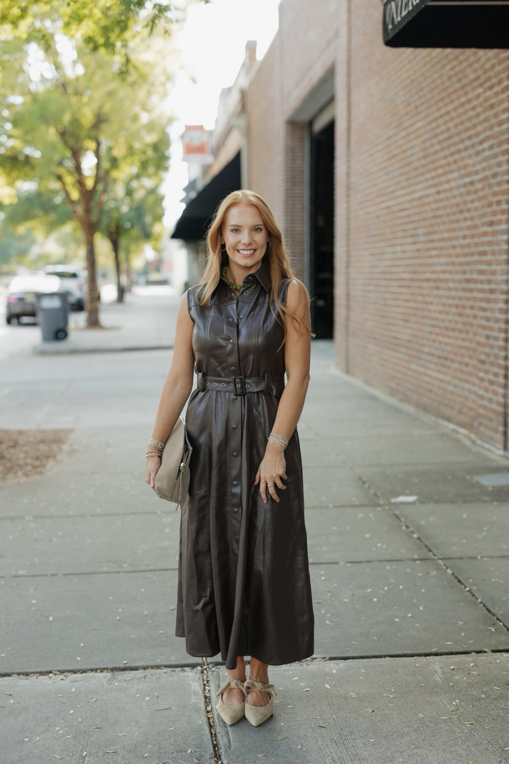 Sienna Chocolate Brown Sleeveless Button Down Leather Maxi Dress (XS-XL)