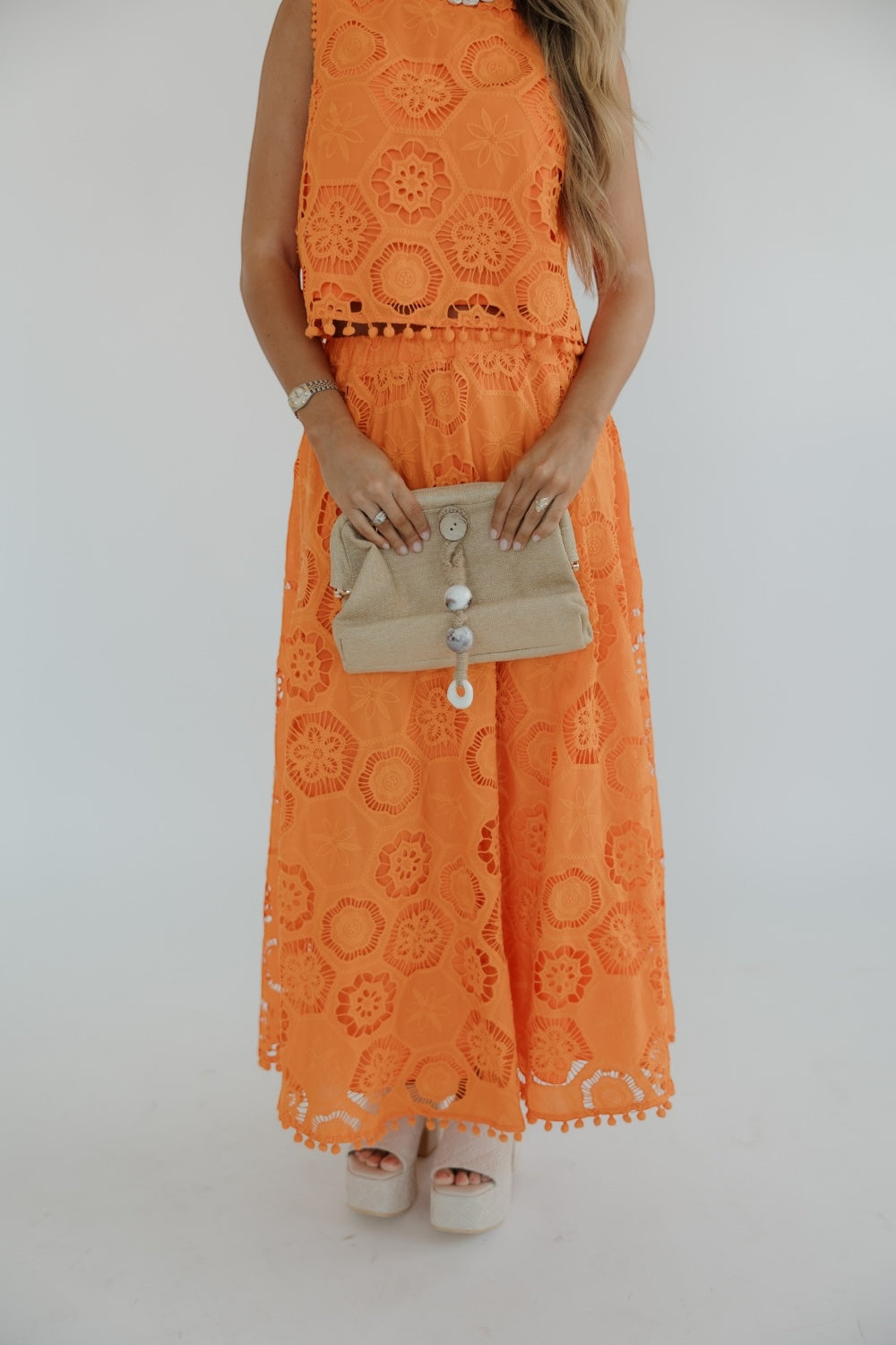 Orange Eyelet Maxi Skirt