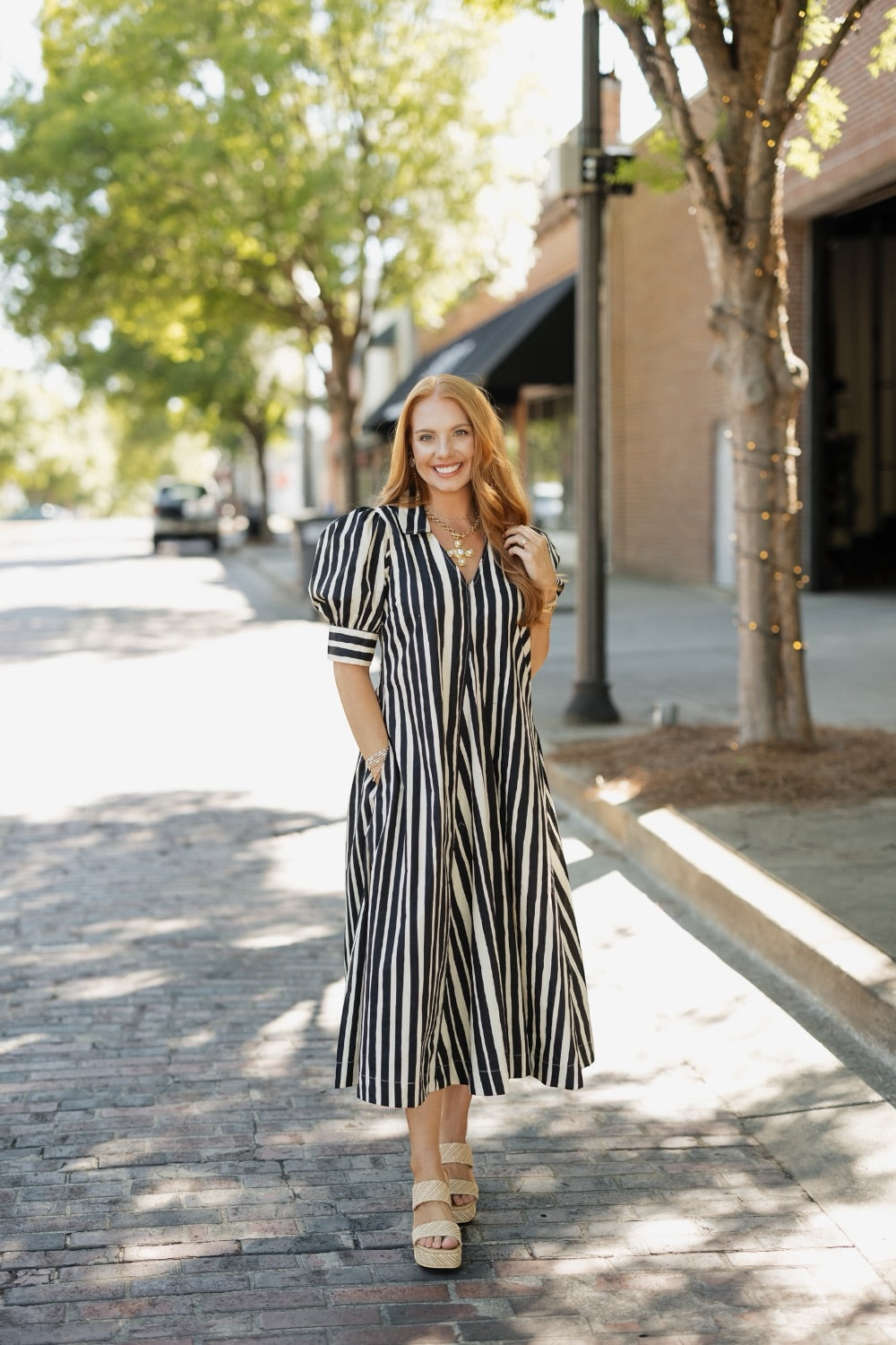Colbi Black Striped Midi Dress