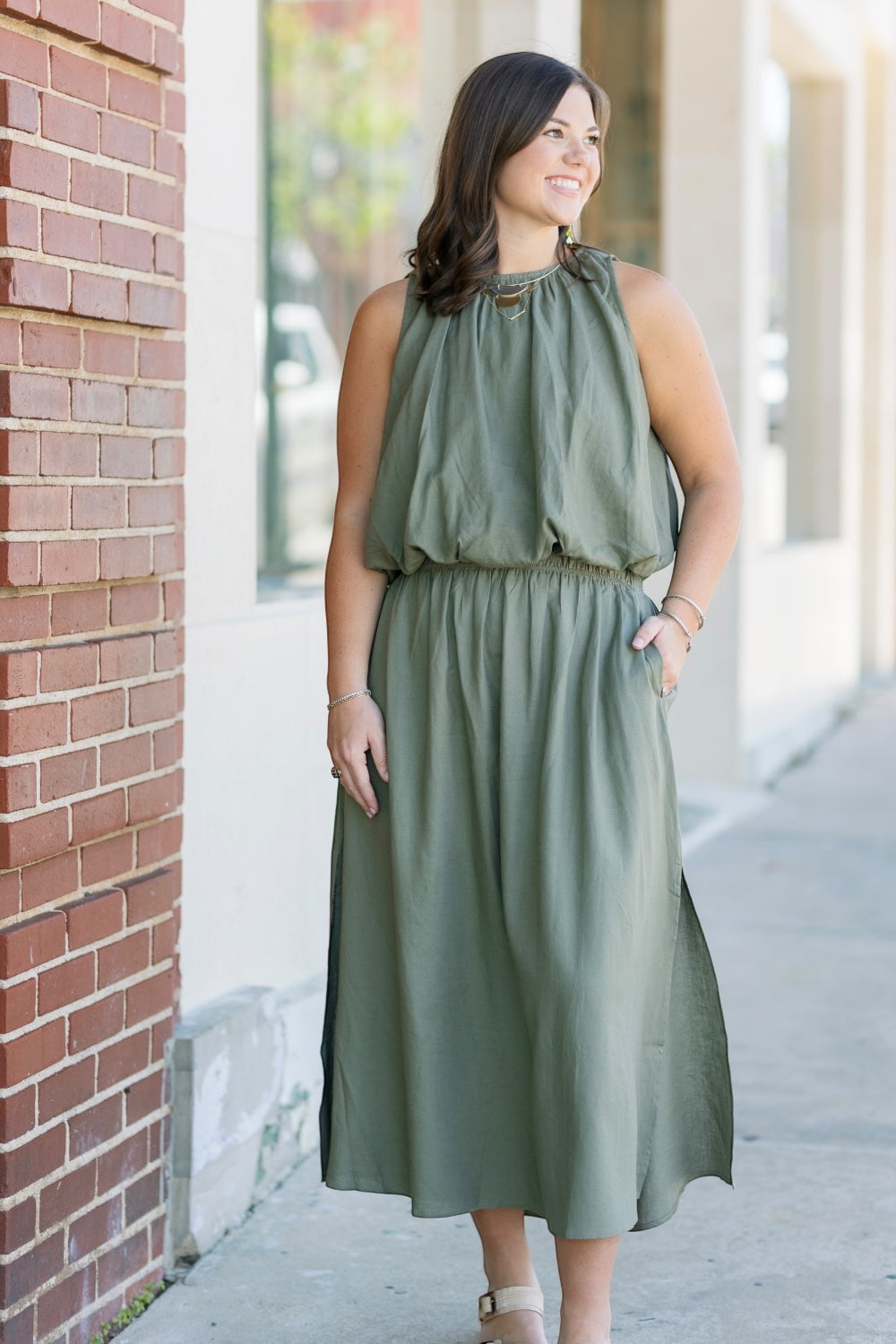 Reid Sage Side Slit Maxi Skirt