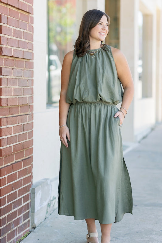 Reid Sage Side Slit Maxi Skirt