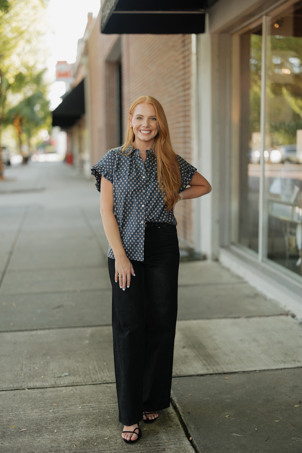 Ginny Navy Geometric Diamond Print Top