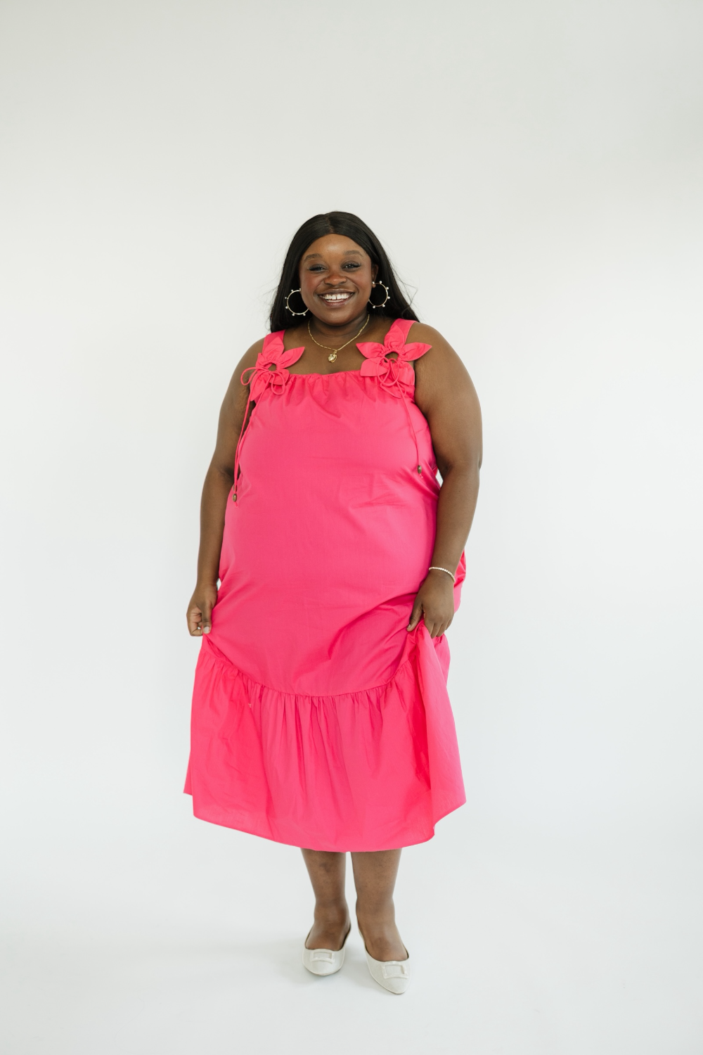 Paula Hot Pink Floral Sleeve Midi Dress (S-3XL)