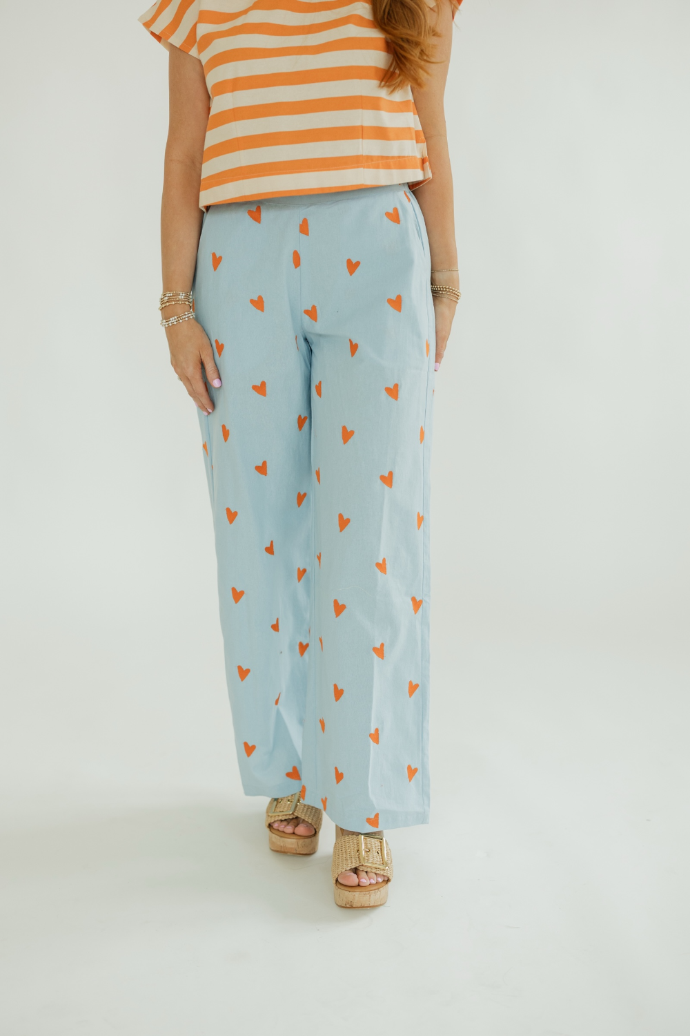Orange Heart Print Wide Leg Pant (XS-XL)