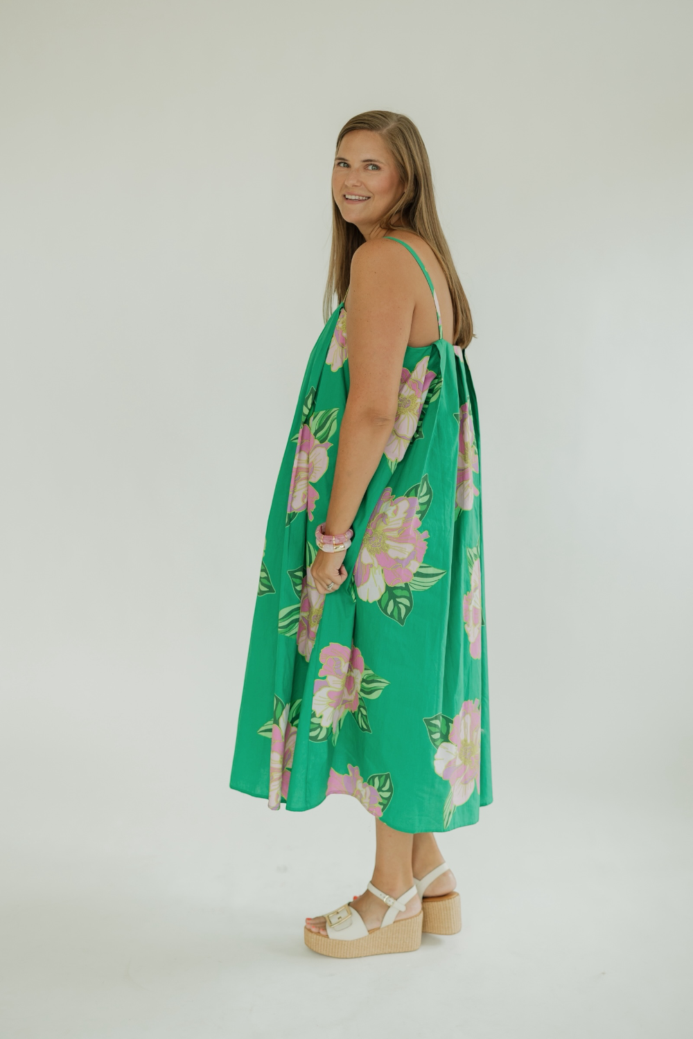 Talia Green Floral Thin Strap Midi Dress (XS-XL)