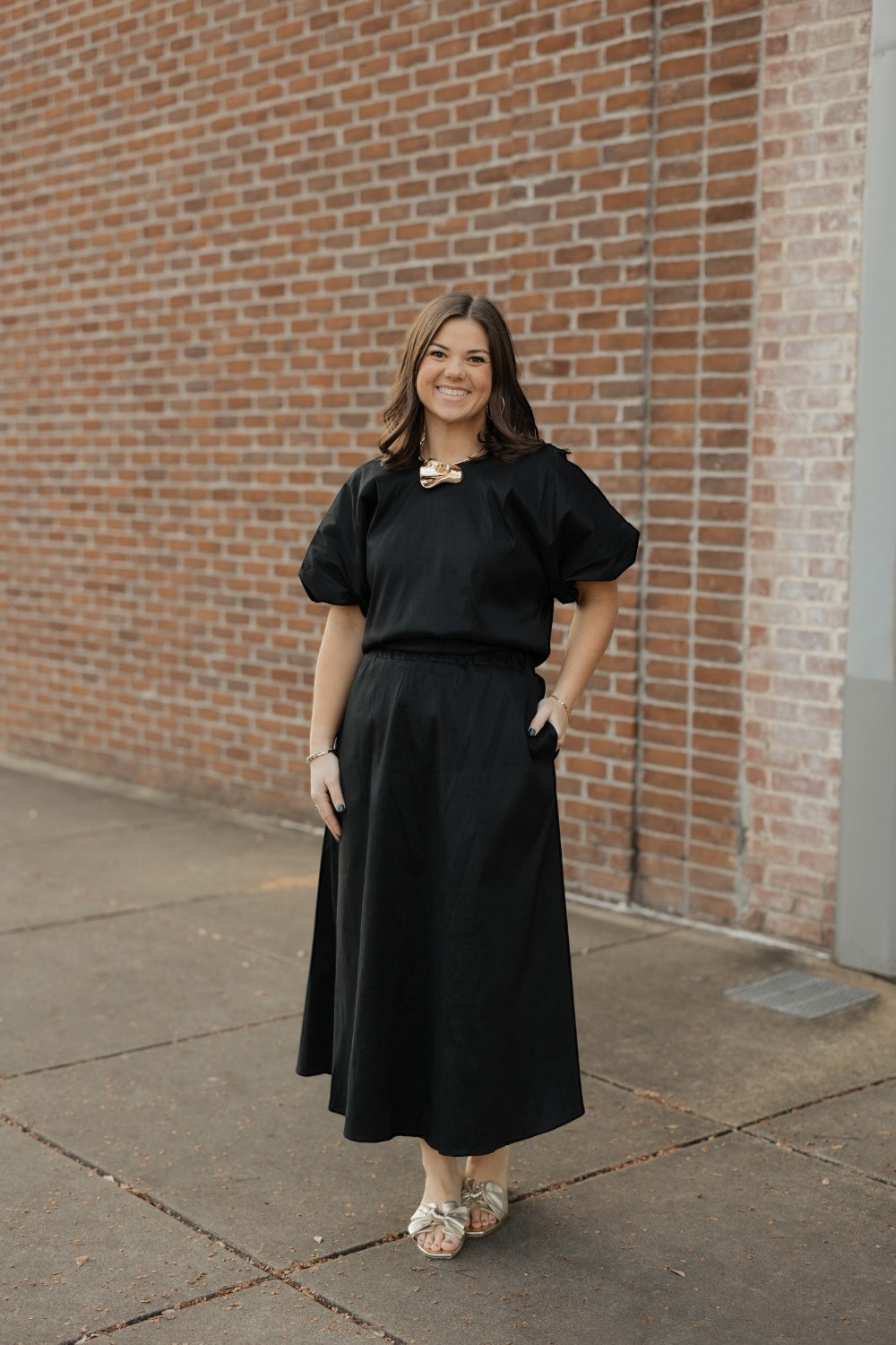 Davina Black Taffeta Midi Ball Skirt (S-3XL)