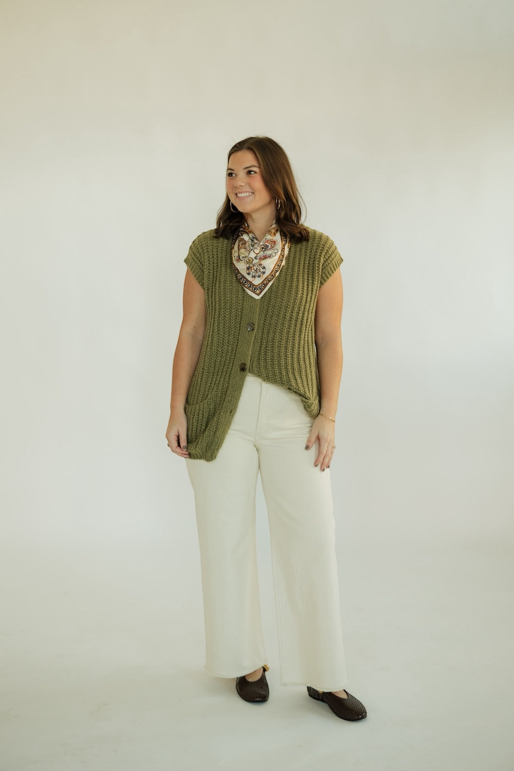 Celia Olive Sleeveless Chunky Sweater (S-3XL)