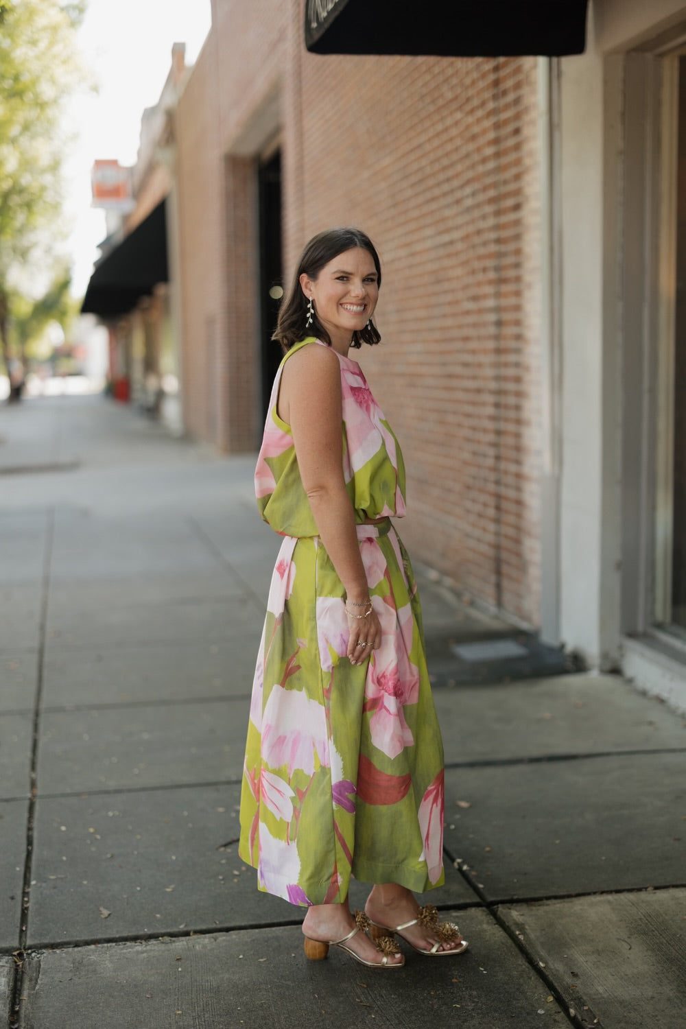 Anne Lime Floral Bubble Hem Top