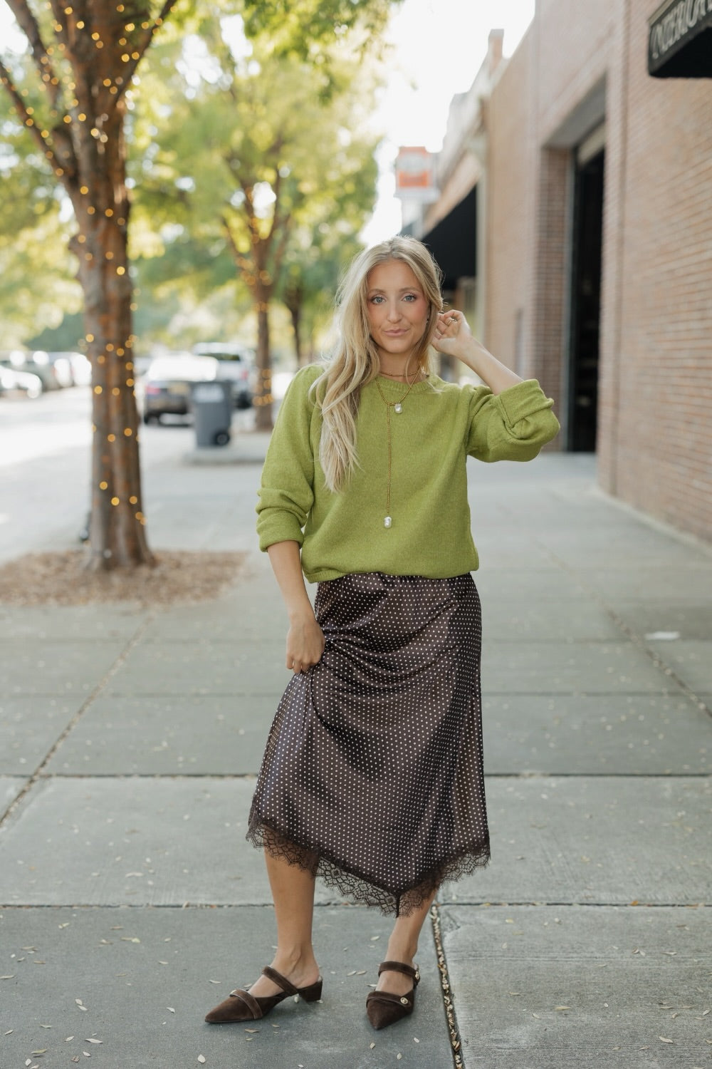 Kristen Chartreuse Pleat Sleve Sweater