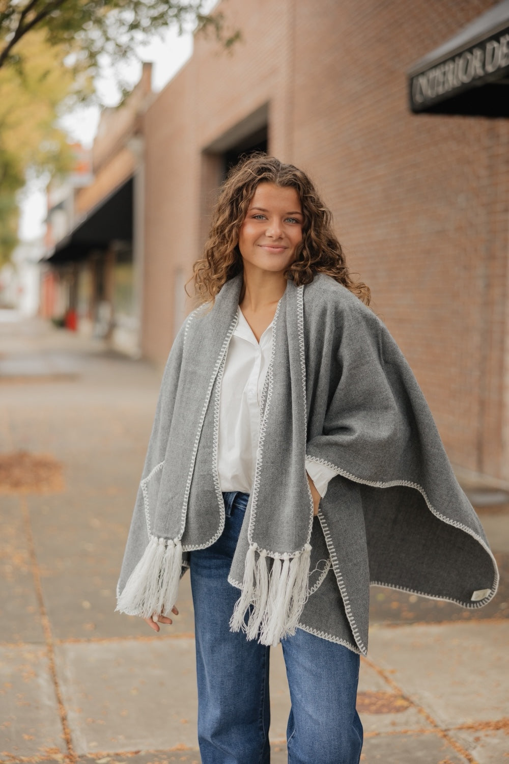 Gray Whipstitch Wrap with Scarf