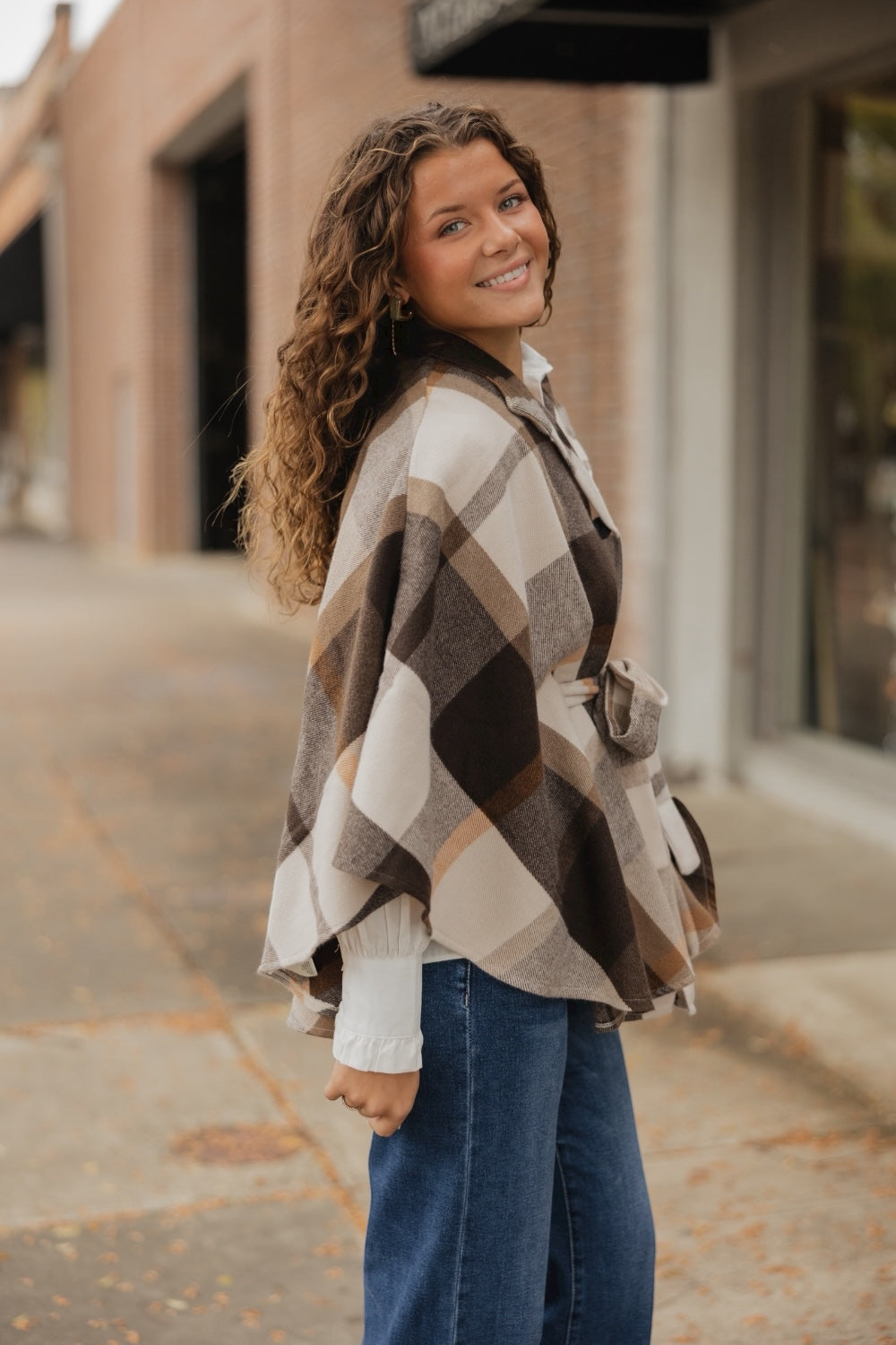 Brown Plaid Belted Wrap