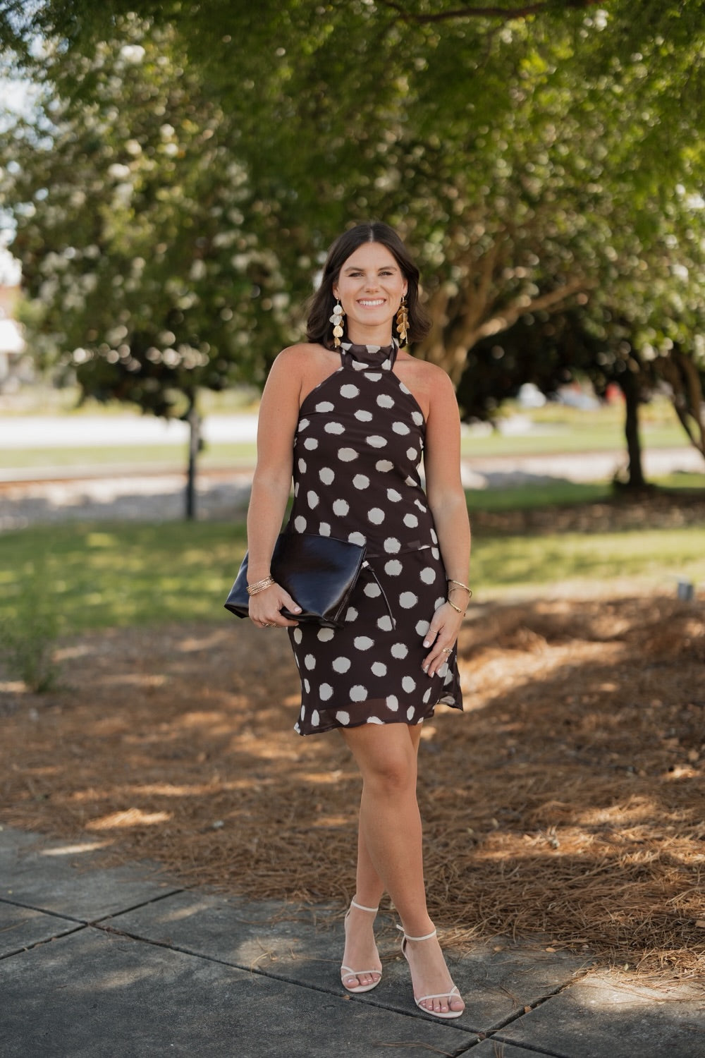 Grace Brown Polka Dot Halter Top