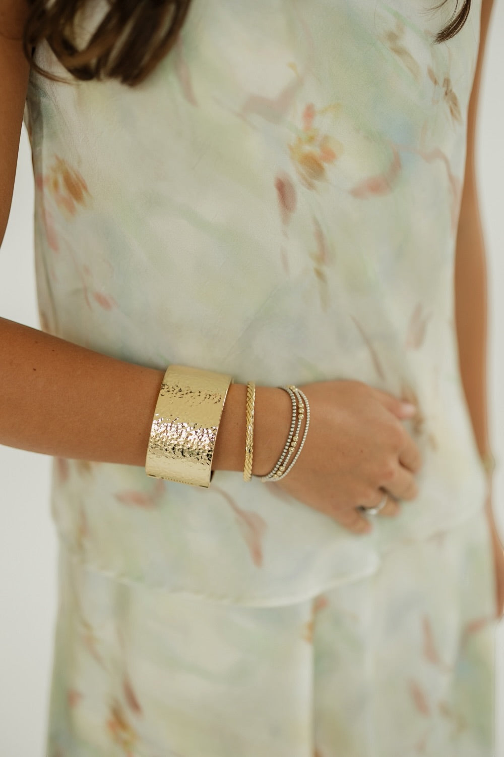 Wide Hammered Bangle Bracelet