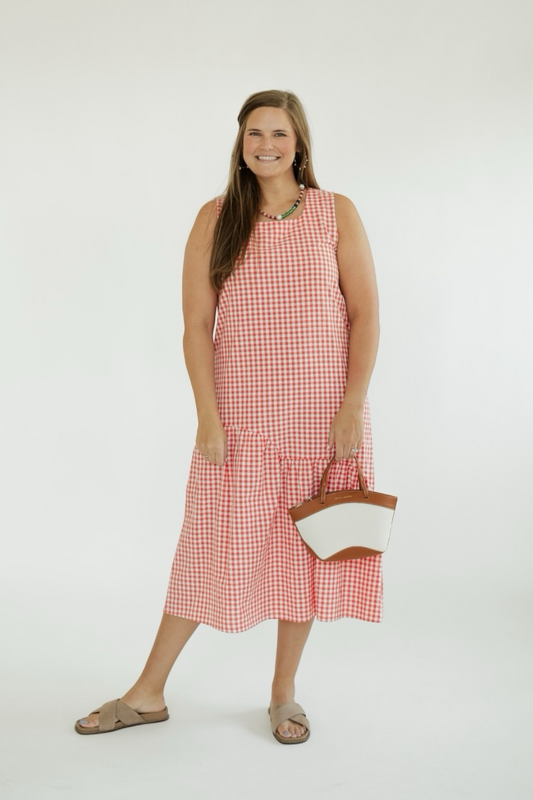 Gracie Red Gingham Midi Dress (XS-XL)