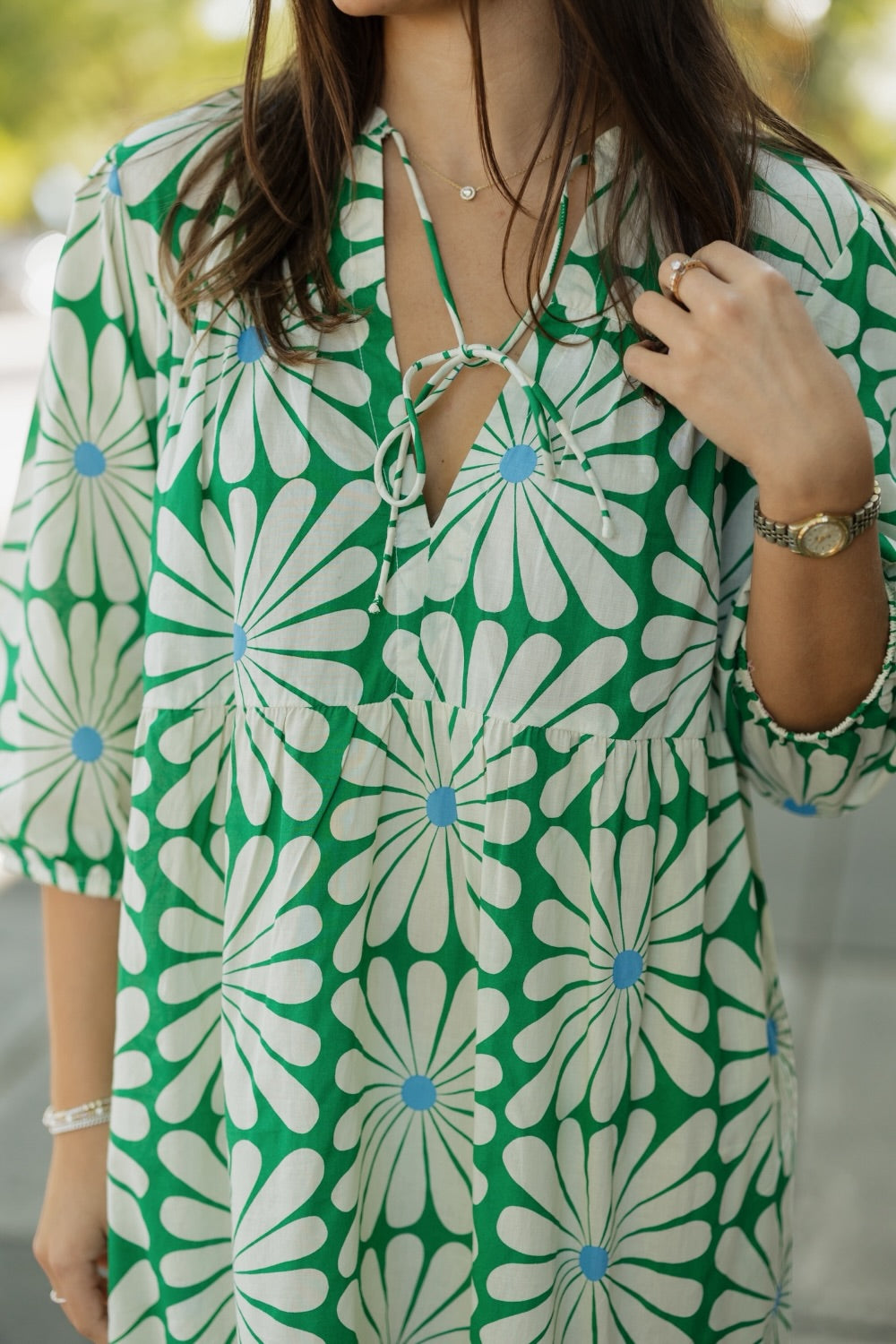 Olive Flower Green Print Midi Dress