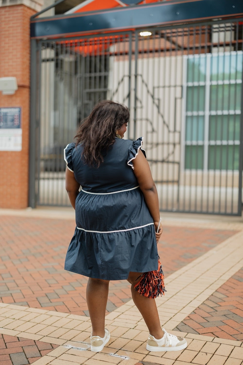 Sandy Navy Flutter Sleeve Ruffle Dress (S-2XL)