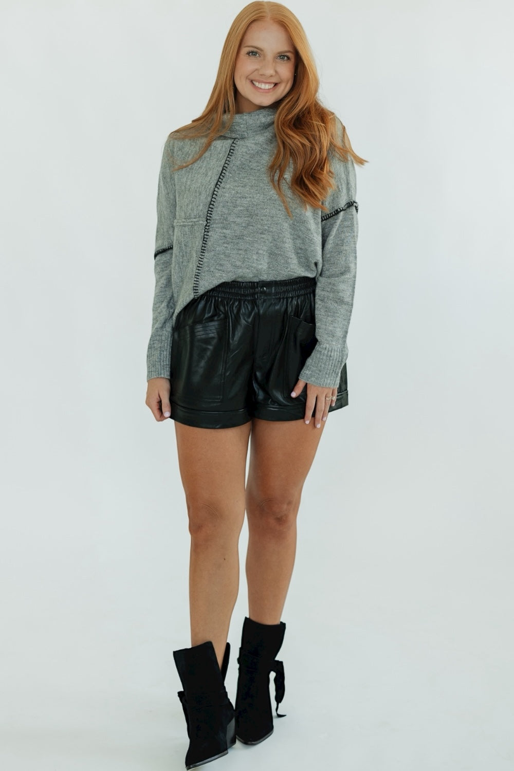 Black Leather Elastic Waist Shorts (XS-XL)