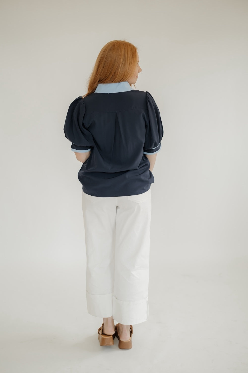 Navy Contrast Collar Top (S-2XL)