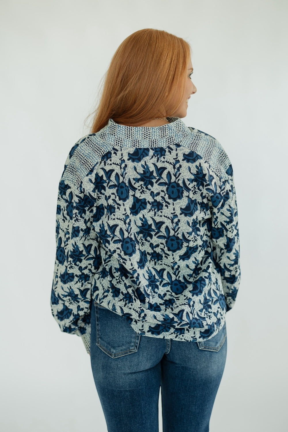 Rory Navy Print Long Sleeve Top