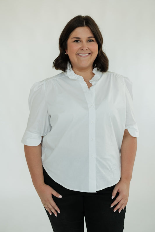 Jodie Ruffle Collar Blouse in White (S-3XL)