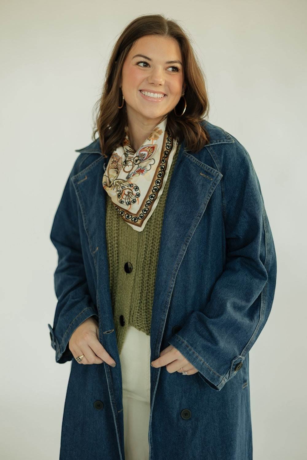 Denim Double Pocket Trench Coat