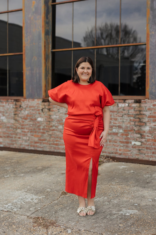 Margot Haute Red Taffeta Bow Skirt (S-3XL)