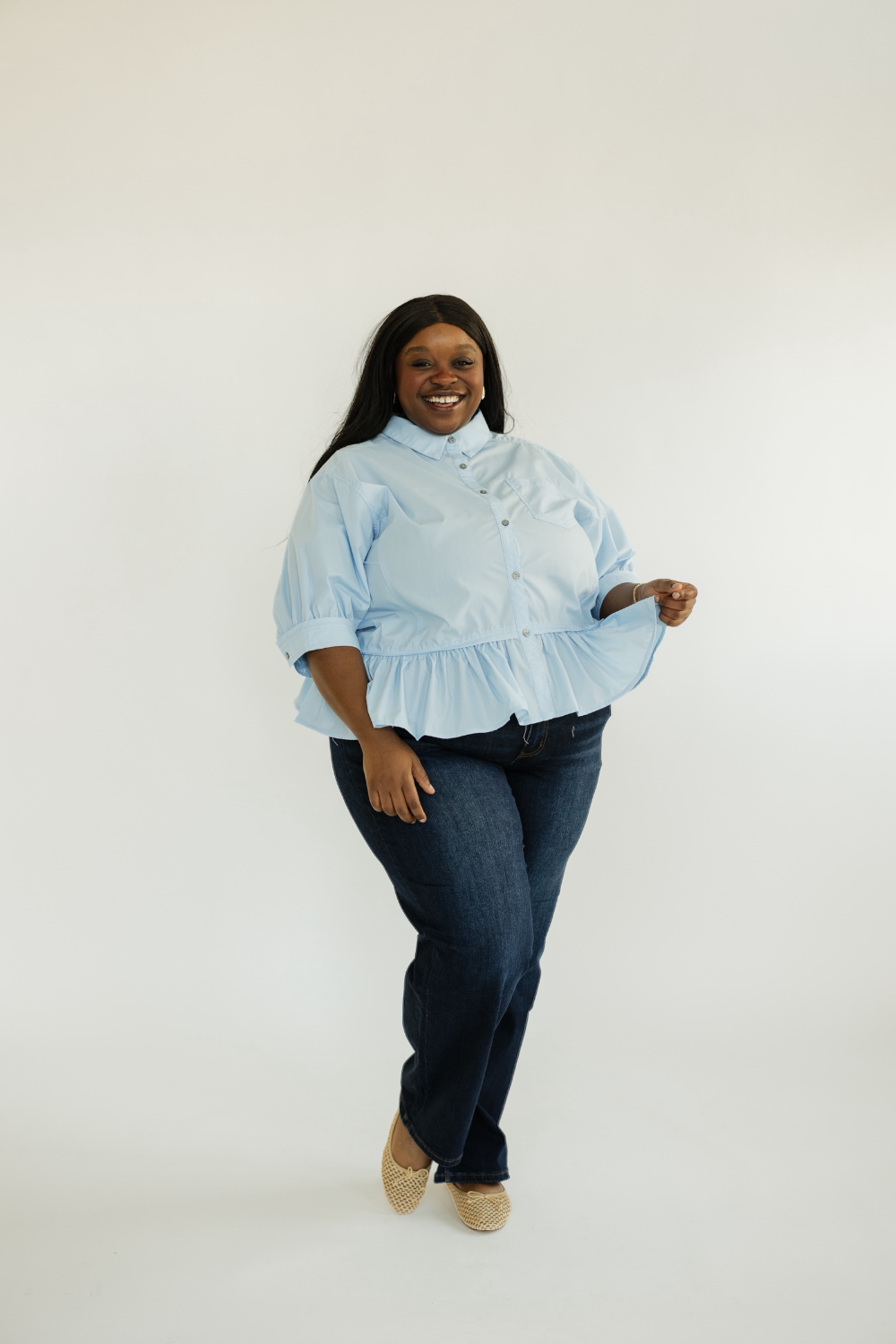 Lana Light Blue Ruffle Hem Top (S-2XL)