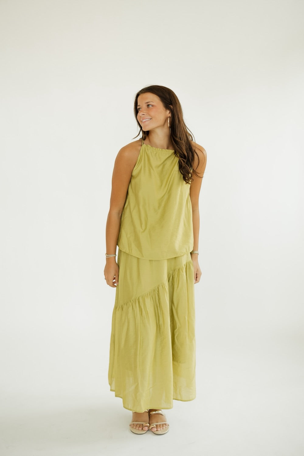 Chartreuse Flowy Midi Skirt (XS-XL)