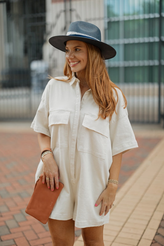 Cream Wash Oversize Denim Romper
