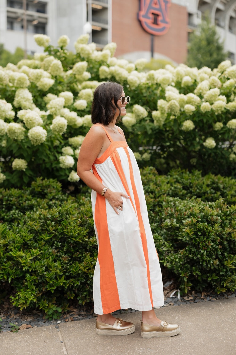 Miranda Orange Stripes Midi Dress