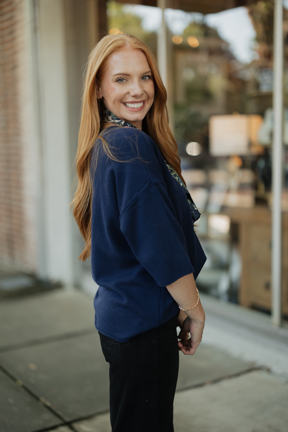 Navy Oversized Short Sleeve Knit Sweater