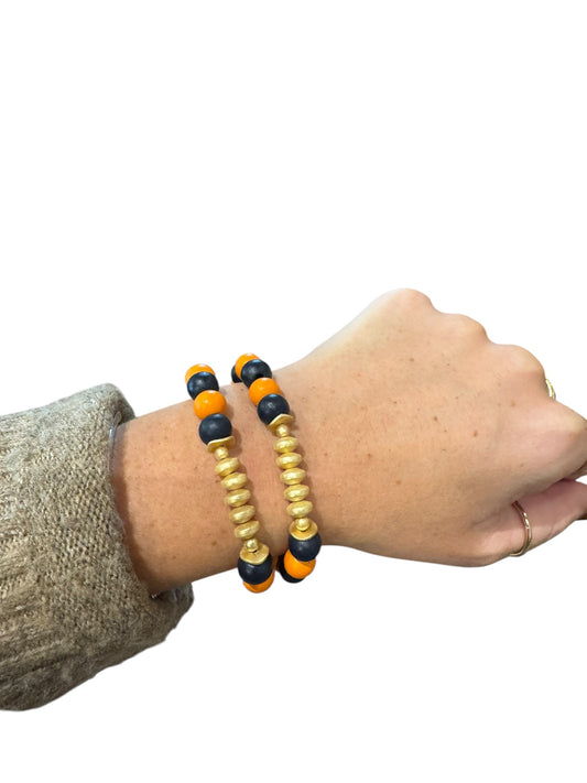 Myles Navy & Orange Wooden Bracelet