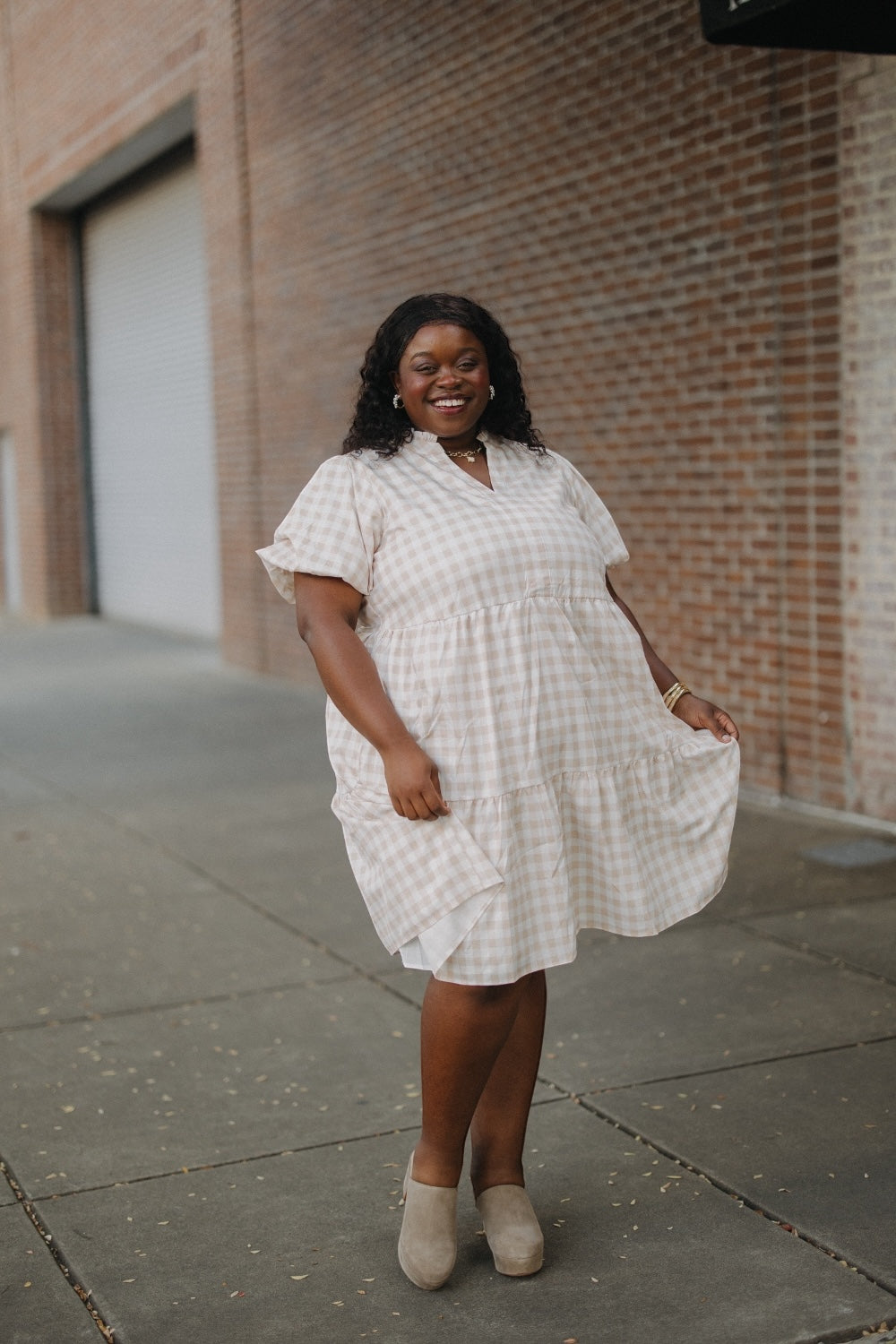 Mollie Taupe Checkered Dress