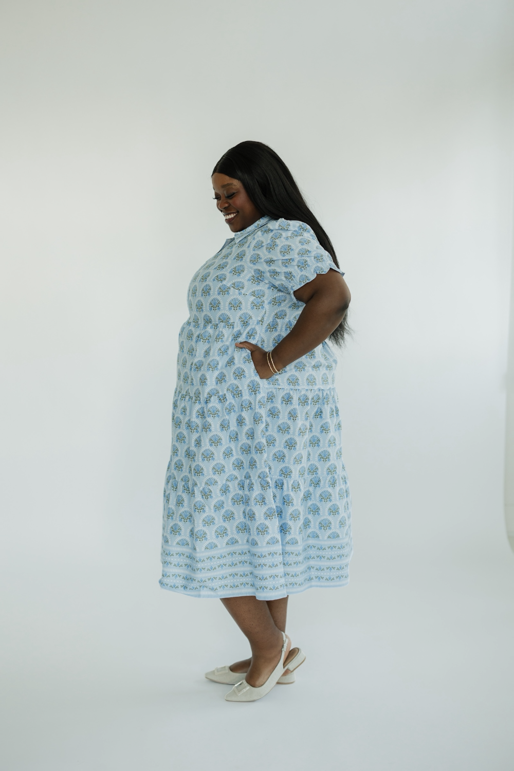 The Molly Sunshower Flora Blue Midi Dress (XS-2X)