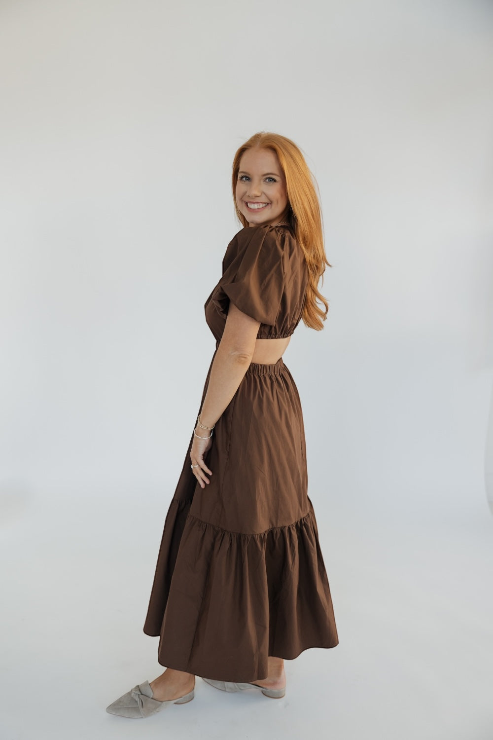 Maggie Brown Poplin Maxi Dress