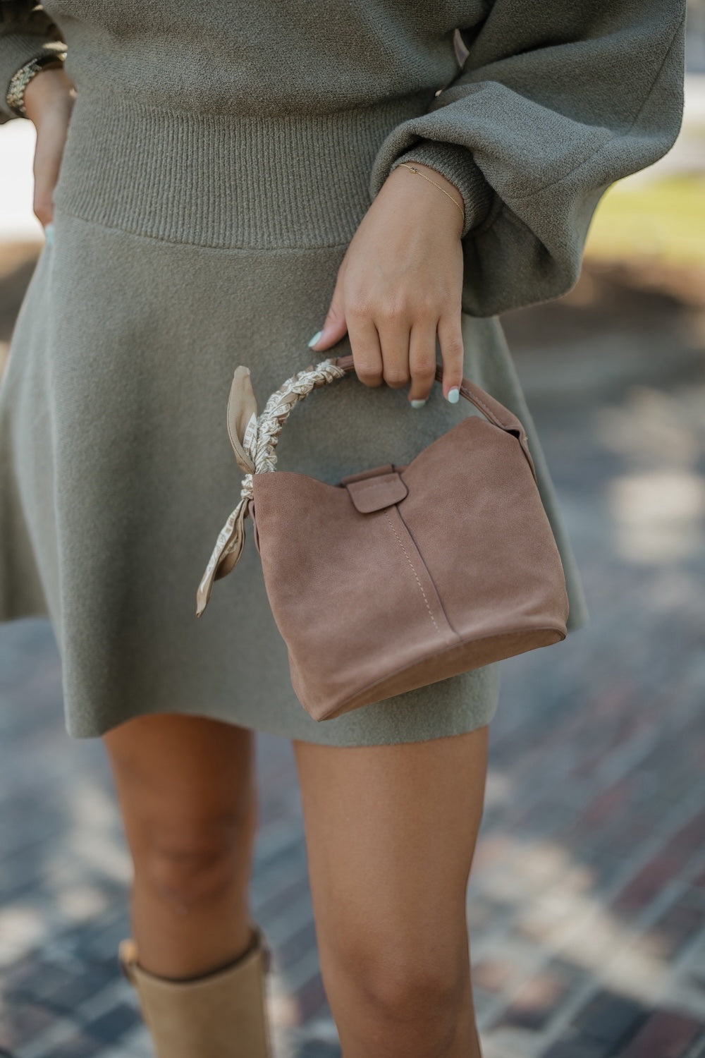 Tan Suede Bucket Bag