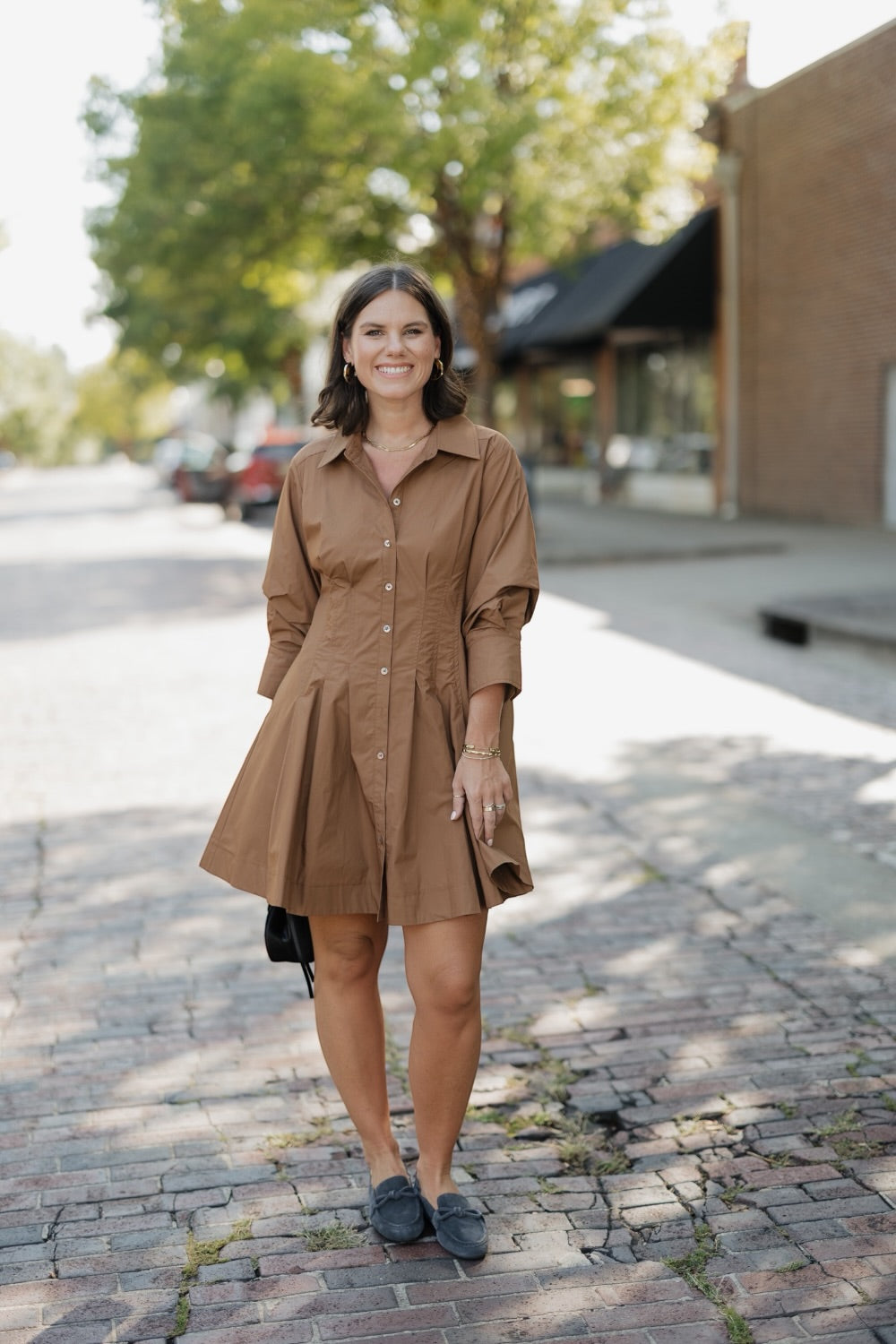 Taylor Camel Tailored Mini Shirt Dress