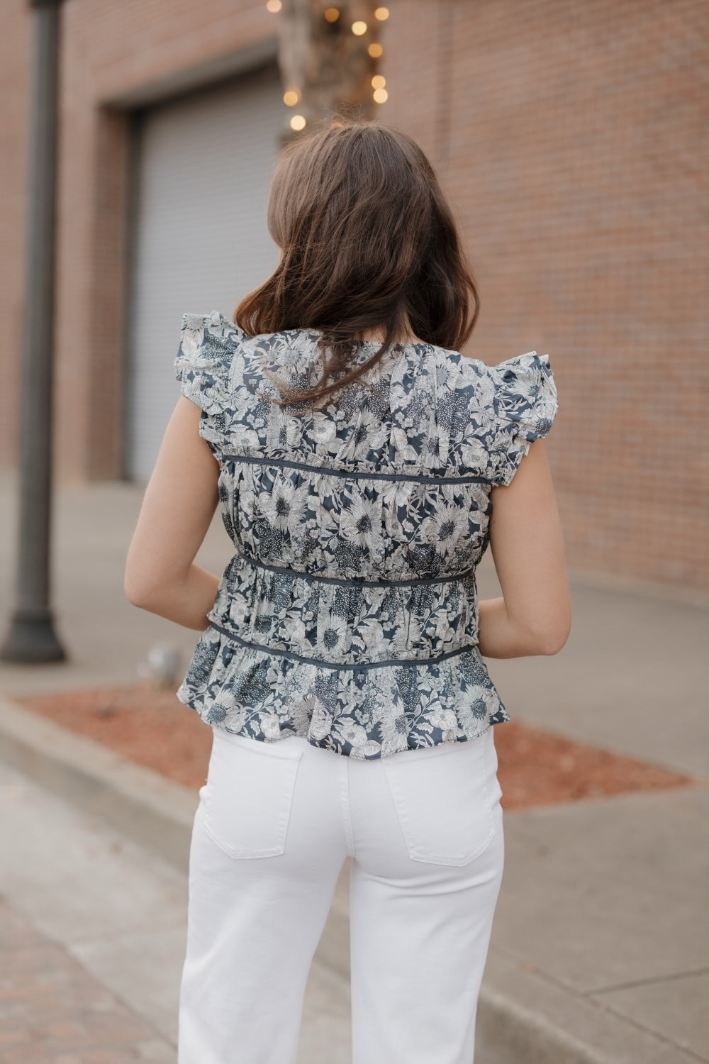 Gina Navy Grosgrain Trim Peplum Top