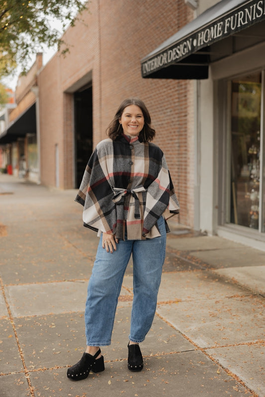 Black Plaid Belted Wrap