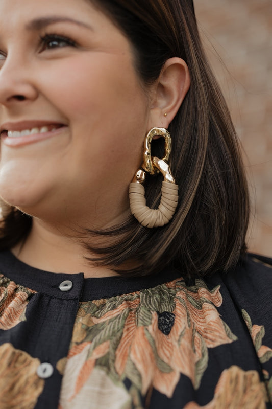 Tan Leather Wrapped Earrings