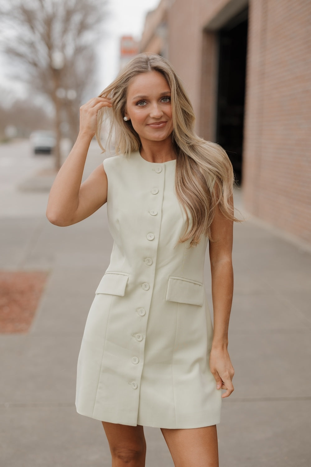 Sage Sleeveless Blazer Mini Dress